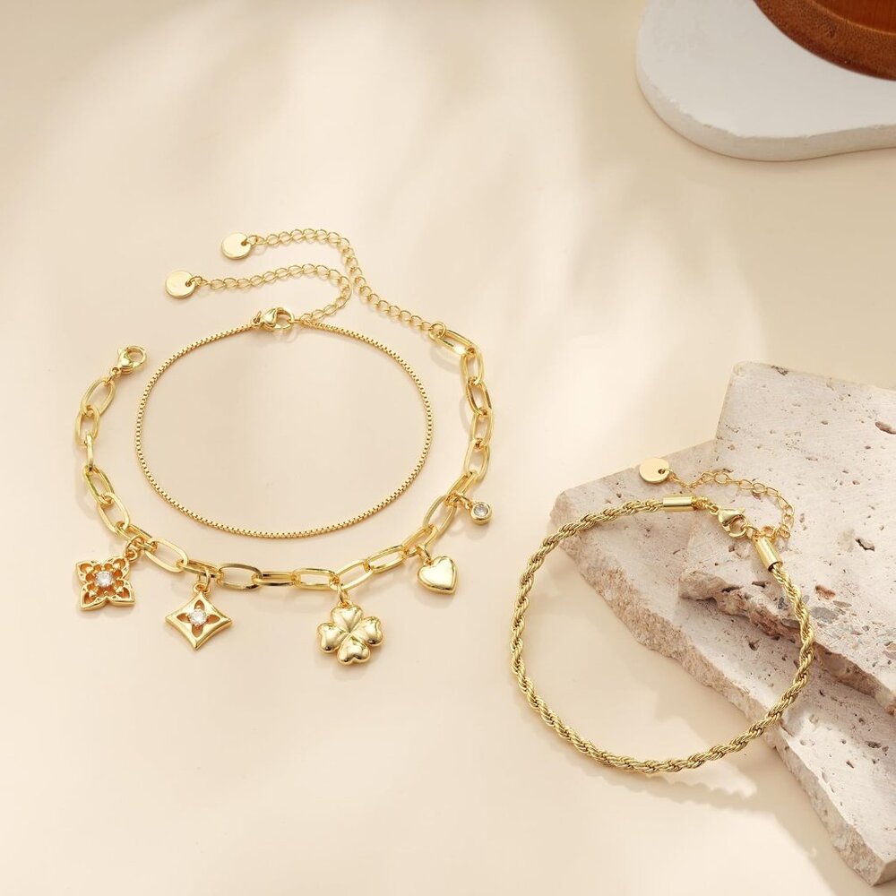 Hypoallergenic 14k Gold Stackable Bracelets Set -… - image 5